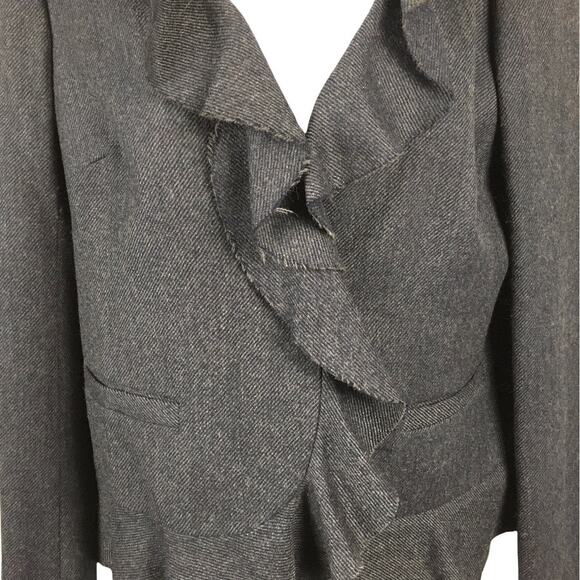 J. Crew Blazer Jacket Dark Grey Ruffle Front 100% Wool Long Sleeve Women's 8 - Picture 4 of 11